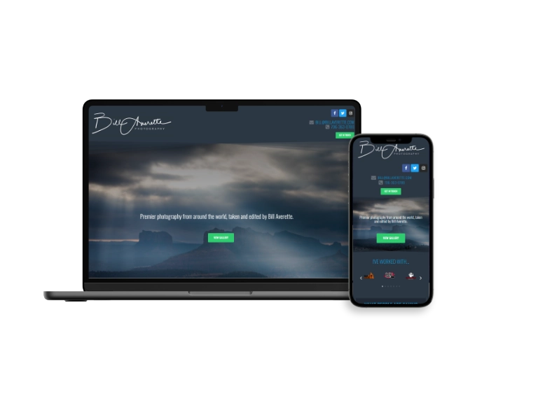 Bill Averette Website Displayed on MacBook Pro and iPhone